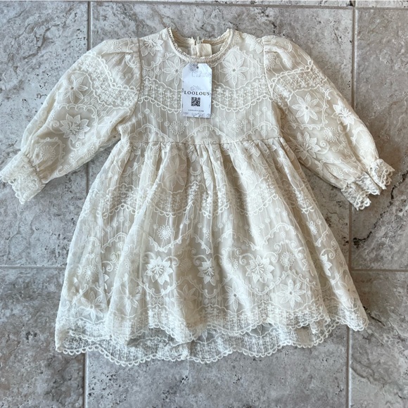 House of Loolous NWT Whimsical Dream Long Sleeve Toddler Dress, Ivory Lace, 2-3T - Picture 11 of 11